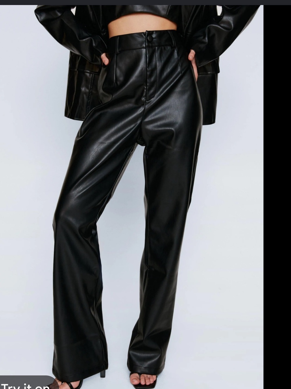Nasty Gal Black Faux Leather High-Waist Flare Leg  Pants us 14 NWT